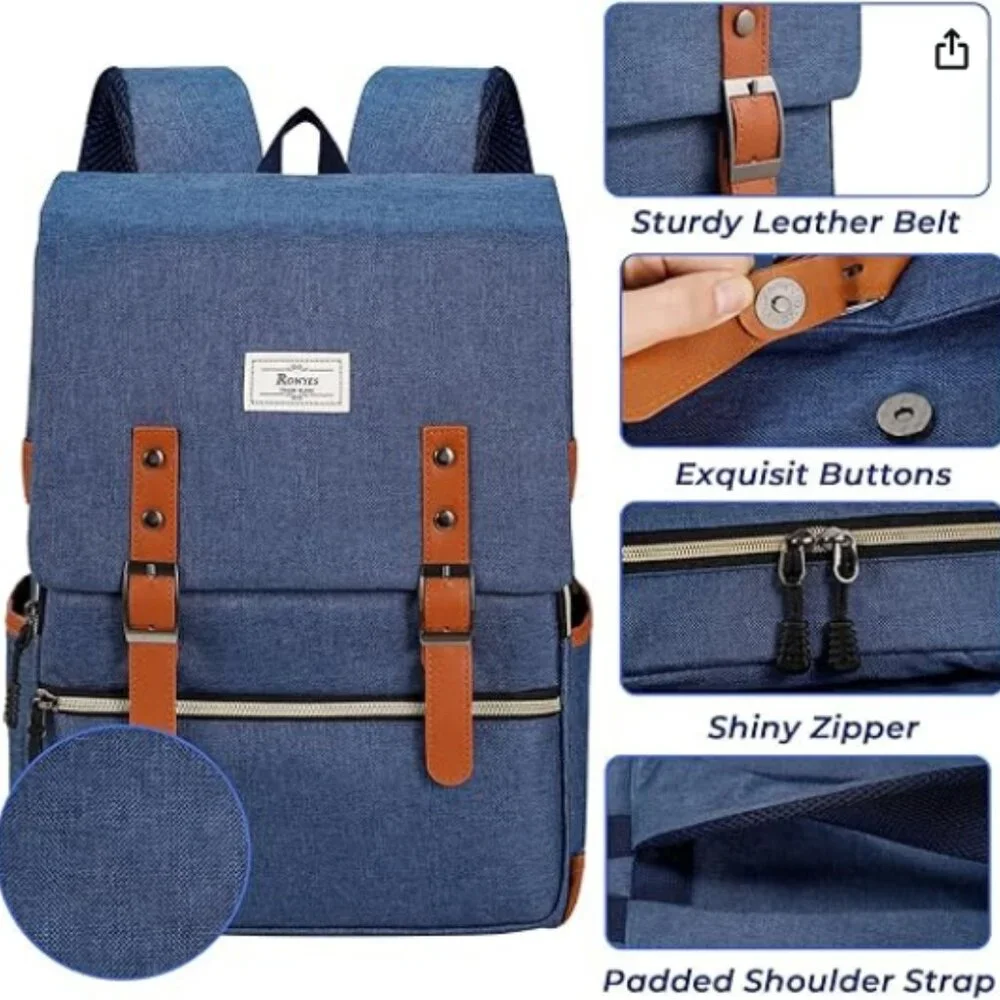 Ronyes Vintage Laptop Backpack for Women Men,15.6 inch Bookbag NWOT